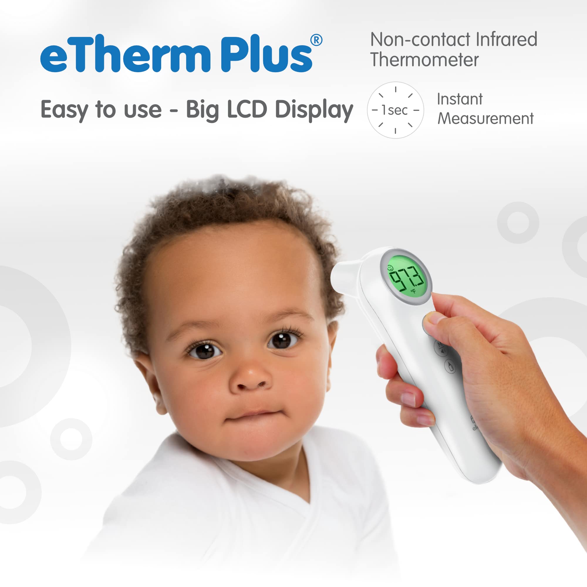 Elepho eTherm Plus Non-Contact Infrared Forehead Thermometer for All The Family; Babies to Adults – Accurate & Fast Readings in 1 Second. Large LCD Display…