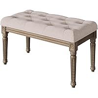 Upholstered Bench,50 Inch Wide Traditional Rectangle Tufted Ottoman Bench,Wood Legs Bedroom Bench, French Vintage Tufted Bench, for Hallway, Living Room, Dining Room, Foyer, Piano Room