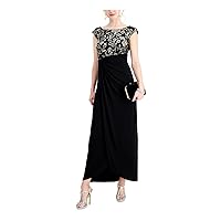 Connected Apparel Womens Metallic Floral Evening Dress