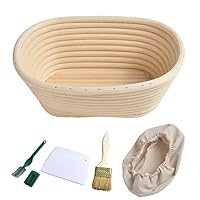 Oval Bread Waking Basket Natural Wicker Waking Basket With Bread Cribs and Dough Scraper and Linen Lining Bread Making Tools for Professional and Home Bakers 8.363.1 Inches