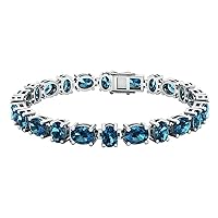 Dazzlingrock Collection Oval Genuine Blue Topaz Ladies Tennis Bracelet, Sterling Silver