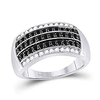TheDiamondDeal 10kt White Gold Mens Round Black Color Enhanced Diamond Band Ring 1.00 Cttw