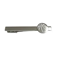Silver Toned Etched Round Basketball Pendant Square Tie Clip