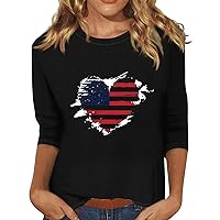 July 4th Clothes for Women Plus Size 3/4 Sleeve Tops American Flag Shirts Summer Casual Tunics Loose Fit Tee Blouse
