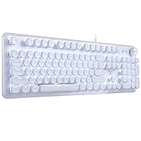 CC MALL Gaming Keyboard,Retro Punk Typewriter-Style, Blue Switches, White Backlight, USB Wired, for PC Laptop Desktop Computer, for Game and Office, Stylish White Mechanical Keyboard