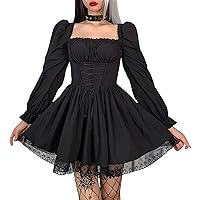 Women Girls Velvet Gothic Lolita Lace Dress Draped Bodycon Vintage Goth Suede Dresses Grunge Punk Mini Dress