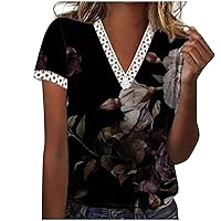 YZHM Trendy T Shirts for Women Short Sleeve Summer Tops V Neck Floral Shirts Fashion Blouses Beach Vacation Loose Fit Tees
