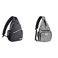 MOSISO 2 Pack Sling Backpack, Vertical Stripe Sling Bag with Front Raised Pocket&Multipurpose Crossbody Shoulder Bag Travel Hiking Daypack, Space Gray&Black