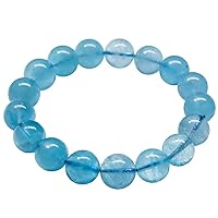 Genuine Natural Blue Aquamarine Crystal Stretch Clear Round Beads Women Men Bracelet 7-13mm AAAAA