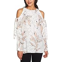 Womens Cold Shoulder Printed Pullover Top