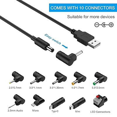  IBERLS USB to DC 5V Power Cable Adapter, Universal Charging  Cord for Vedo, Crab Toy, Fan, Bluetooth Speaker, Projector, Camera,  Monitor, Lamp Round Power Plug, DC 5.5 x 2.1mm with 10