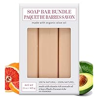 Exfoliating Bar Soap 3 Pack by Olivia Care – 100% Natural & Organic - Infused with Grapefruit, Avocado Oil & Pink Clay - Deep Clean, Refreshing, Moisturizing & Hydrating - Triple-Milled - 3 X 5 OZ