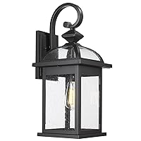 Darkaway Outdoor Lights Fixtures Wall Mount, Large 22inch Outdoor Wall Sconce Lights with Seeded Glass Waterproof Outside Exterior Lights Fixture for House Front Porch Patio （Large, Black）