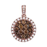 The Diamond Deal 14kt Rose Gold Womens Round Brown Diamond Circle Cluster Pendant 1.00 Cttw