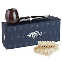 Savinelli Bianca 207 Smooth Finish Briar Tobacco Pipe With 100 Balsa Filters, Italian Hand Crafted Smoking Pipe With Filters