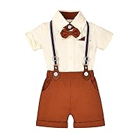 Baby Boy Clothes Gentleman Outfits Infant Baby Bodysuit Shirt with Bowtie Suspender Shorts Baby Boy Suit Set 0-18M
