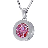Quiges Silver Stainless Steel Matte 12mm Mini Coin Pendant Holder and Pink Coloured Coin with Box Chain Necklace 42 + 4cm Extender