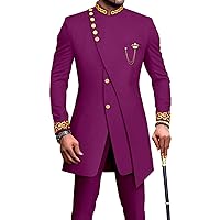 African Suits for Men Double Breasted Slim Fit Embroidery Blazer and Pants 2 Piece Set Dashiki Outfits