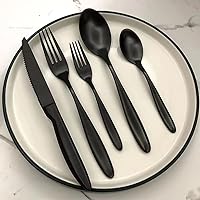 Matte Black Silverware Set for 18, Premium 18/10 Stainless Steel Flatware Cutlery Utensil Set Durable Home Kitchen Eating Tableware Set,Include Fork Knife Spoon Set for Home Restaurant Hotel 90 Piece