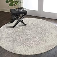 Lahome Medallion Round Rug - 4ft Washable Round Area Rug for Entryway, Non Slip Circle Bathroom Rug Ultra-Thin Door Mat, Gray Accent Throw Small Round Rugs for Office Bedroom Laundry Room
