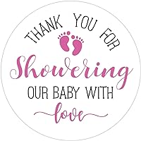 50 Pink Little Feet Baby Shower Stickers, Thank You for Showering Our Baby with Love Stickers, Baby Shower Favors for Girls, Baby Shower Favor Labels, 2 Inch.