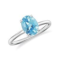 Natural Swiss Blue Topaz Oval Solitaire Ring for Women Girls in Sterling Silver / 14K Solid Gold/Platinum