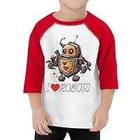 I Love Robots Toddler Baseball T-Shirt - Heart 3/4 Sleeve T-Shirt - Colorful Kids' Baseball Tee