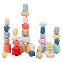 36Pcs Wooden Balance Stone Stacking Blocks Wood Rocks - (36 Pieces) Kids Montessori Toy Baby Preschool Learning Rainbow Arts Colorful Building Sets for Girls Boys