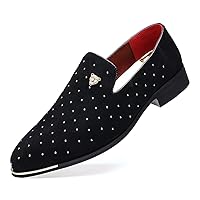 Mens Glitter Metallic Rivet Dancing Smoking Loafer Gold Dress Wedding Party Slip-On Lightweight Casual Suede Leather Shoes