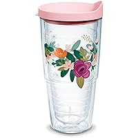 Tervis Neo Mint Floral Made in USA Double Walled Insulated Tumbler Travel Cup Keeps Drinks Cold & Hot, 24oz, Classic