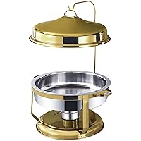 Round Stainless Steel Chafing Dish, Commercial Chafing Dish Buffet Set with Drip Tray and Lid, Large Soup Warmer for Wedding, Graduation, Events and Parties,Gold,9L