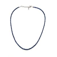 Natural Blue Sapphire Necklace 20 Inch With Sterling Silver Clasp, 62 Cts Faceted Rondelles Beads, September Birthstone, Silver Jewelry