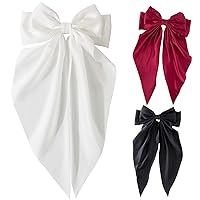 Hair Bows, Hair Bow Clips 3Pcs Long Tail Satin Hair Bows Decorative 8.1x16.1in Bow Clips Vintage Solid Color Hair Accessories for Women, Bow Clips