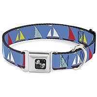 Buckle-Down Dog Collar Seatbelt Buckle Sailboats Blue, Multicolor, 1