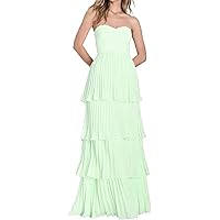 2024 Strapless Tiered Chiffon Prom Dresses Sweetheart Neckline Long Formal Evening Gown Cocktail Dress