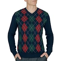 Men's Pure Cashmere Argyle V Neck Sweater