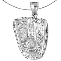 Silver Baseball Mit With Ball Necklace | Rhodium-plated 925 Silver Baseball Mitt With Ball Pendant with 18