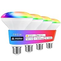 OREiN Matter Smart Light Bulbs,Work with Alexa/Google Home/Apple Home/SmartThings, BR30 Color Changing Light Bulbs, Music Sync Light Bulb 2.4Ghz WiFi only, 650 Lumens Equivalent 60W 4Pack
