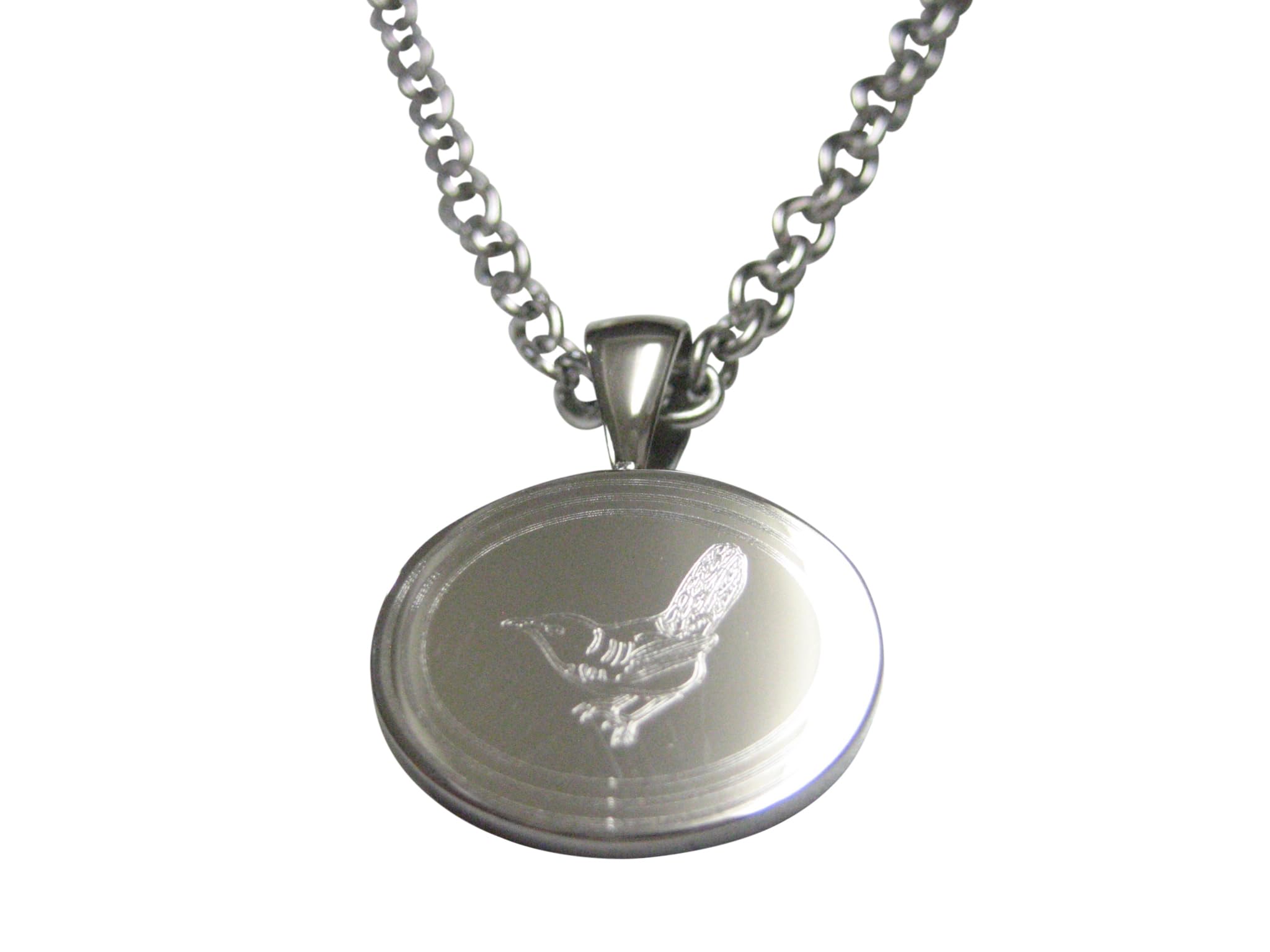 Kiola Designs Silver Toned Oval Etched Wren Bird Pendant Necklace