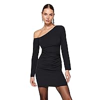 Women's Sexy Long Sleeve Draped Mini Club Dress (US, Alpha, X-Small, Regular, Regular, Black)