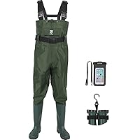 TIDEWE Bootfoot Chest Wader, 2-Ply Nylon/PVC Waterproof Fishing Hunting Waders with Boot Hanger for Men Women Green Brown