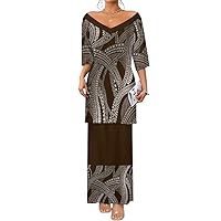 Puletasi Women Dress Polynesian Design Plus Size Dress Women's Casual V-Neck Dress