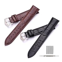 Leather Watch Bands,2 Packs Alligator Grain Calfskin Replacement Watch Straps,18mm 20mm 22mm 24mm Black and Brown Classical Wristbands for Men Women