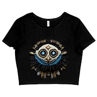 Native American Owl Women's Cropped T-Shirt - Ethnic Crop Top - Animal Print Crop Tee Shirt