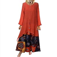 Long Dresses for Women Casual Plus Size Floral Boho Linen Dress Vintage Long Sleeve Flowy Maxi Dress 2024 Beach Party