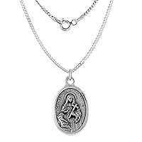 Sterling Silver St Catherine of Siena Medal Necklace Oxidized finish Oval 1.8mm Chain