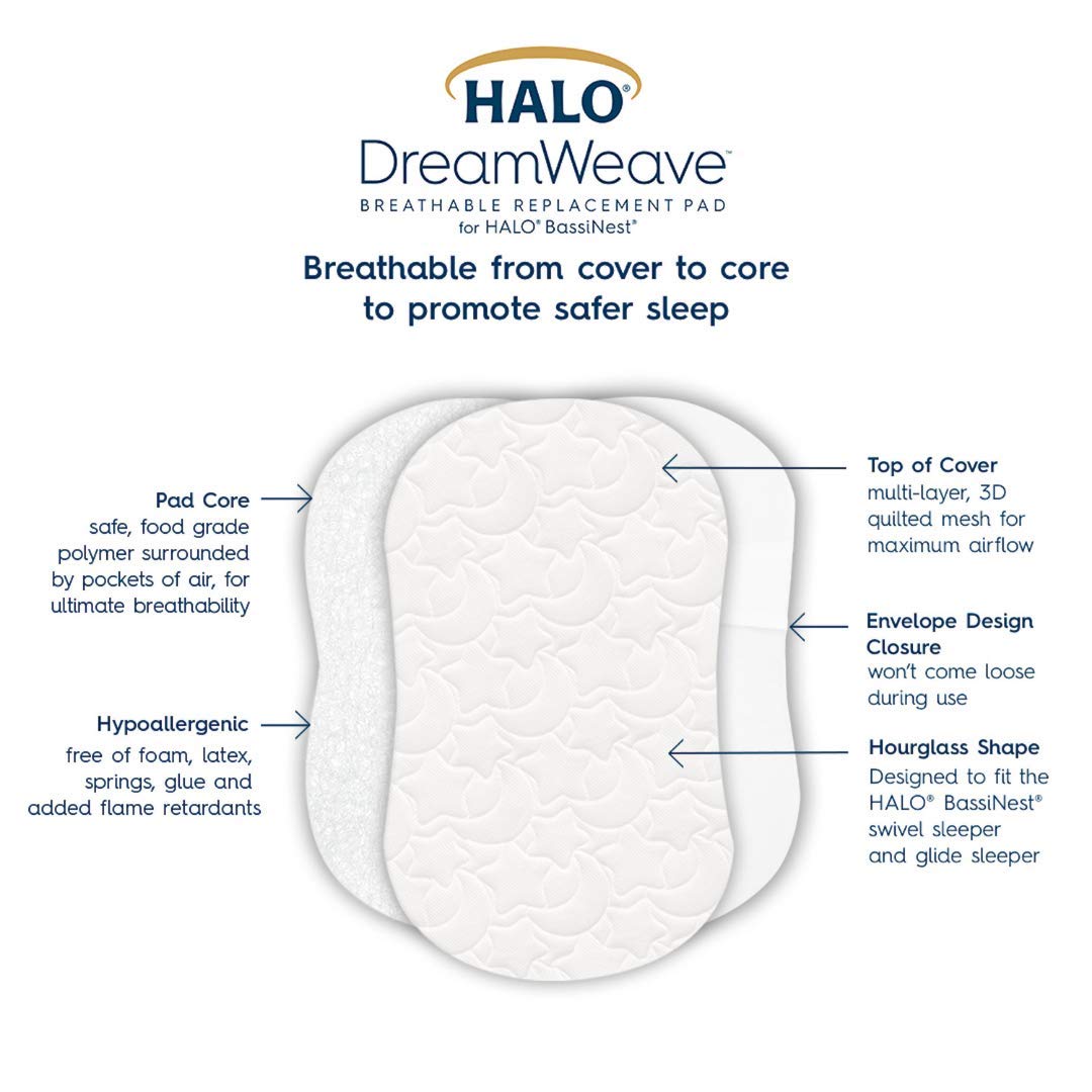 Halo BassiNest Flex and DreamWeave Breathable Mesh BassiNest Mattress Replacement Pad Bundle