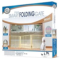 Smart Folding Free Standing 3-Panel Wood Dog Gate, 24