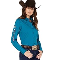 Ariat Women's Wrinkle Resist Team Kirby Stretch Shirt - Crystal Teal, Large