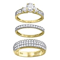 10k Two tone Gold Womens Round CZ Cubic Zirconia Simulated Diamond Trio Ring Set Jewelry for Women